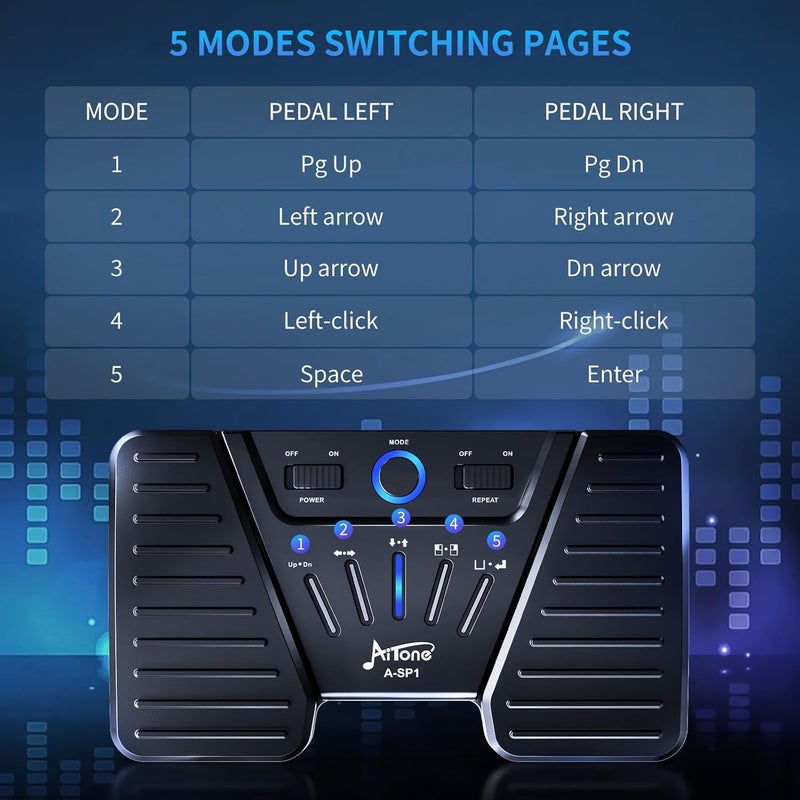 AITONE Wireless Page Turner Bluetooth Foot Pedal Music Page Turner for iPad Tablets Android ios Phones Piano Keyboard Compatible with Various Music App (A-SP1) - Image 4